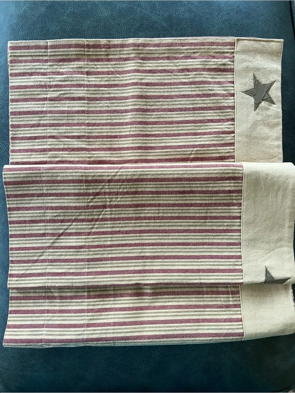 Table Runner Cotton Stars and Stripes in Tan Navy Dark Red 16” x 72”